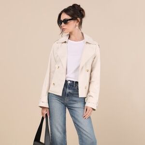 Lulus Lianna Beige Cropped Trench Coat - Size XS